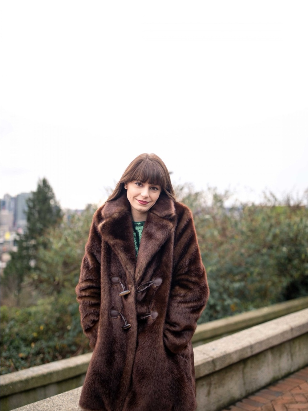 Gal Meets Glam Brown Faux-Fur Toggle Pea Coat